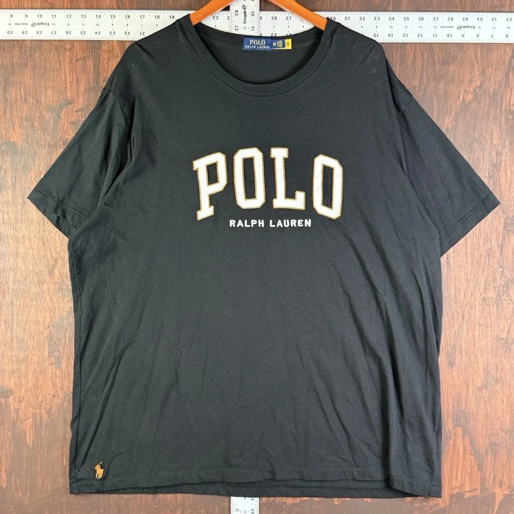 Polo Ralph Lauren Spell Out Vintage Logo Shirt Cotton Top Black Orange Mens‎ 2XB